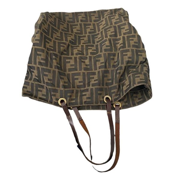 Authentic FENDI  “Zucca Canvas Tote Bag”. Unlined with leather bottom & straps - Picture 7 of 16